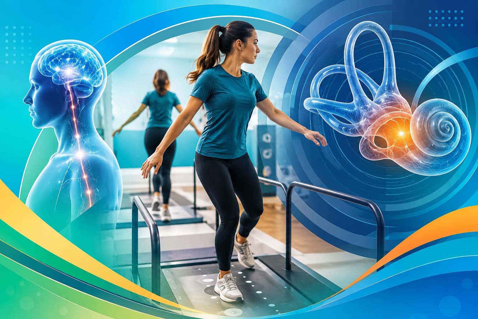 Paciente realizando fisioterapia vestibular para rehabilitación del equilibrio y tratamiento del vértigo
